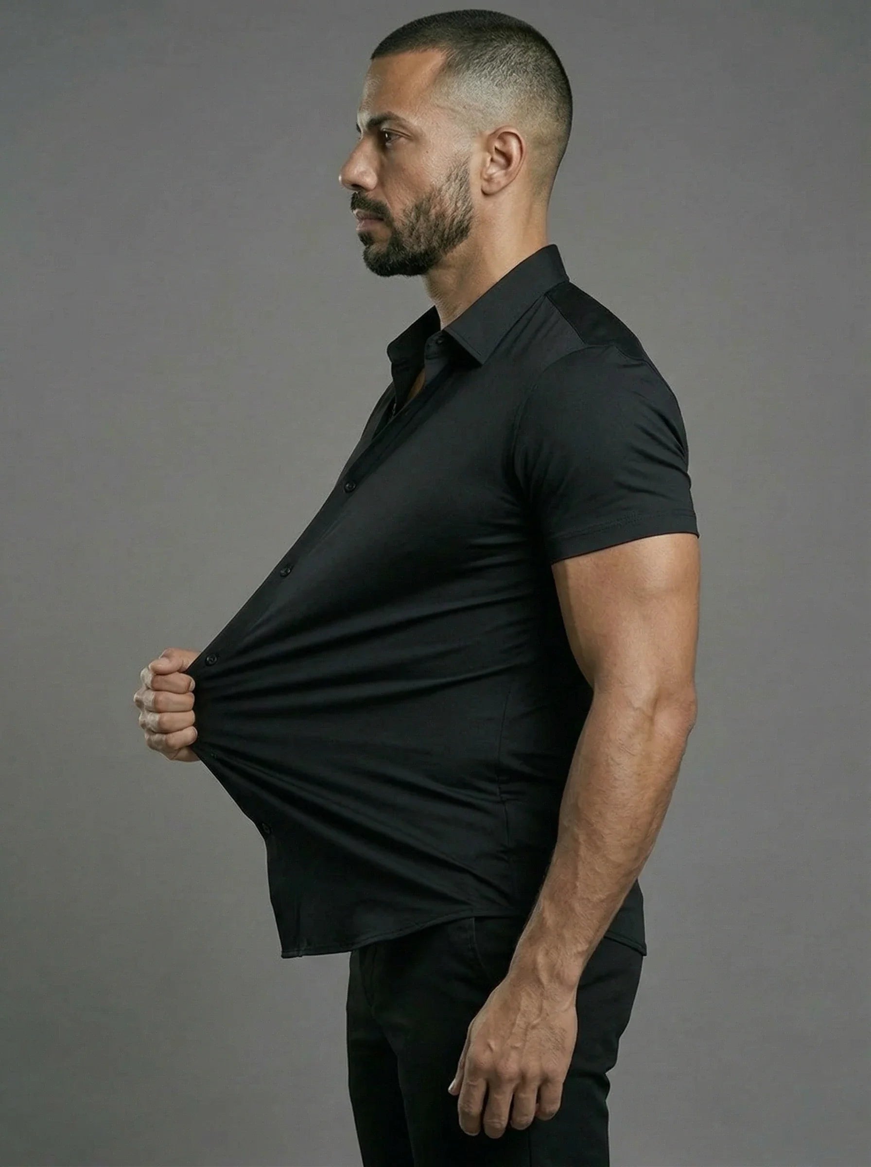 Camicia Elasticizzata Slim Fit a Maniche Corte