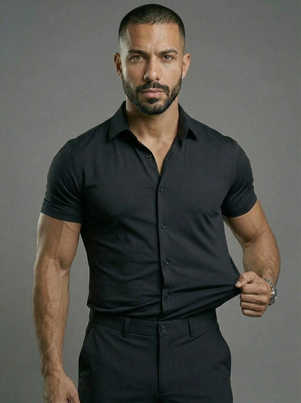 Camicia Elasticizzata Slim Fit a Maniche Corte