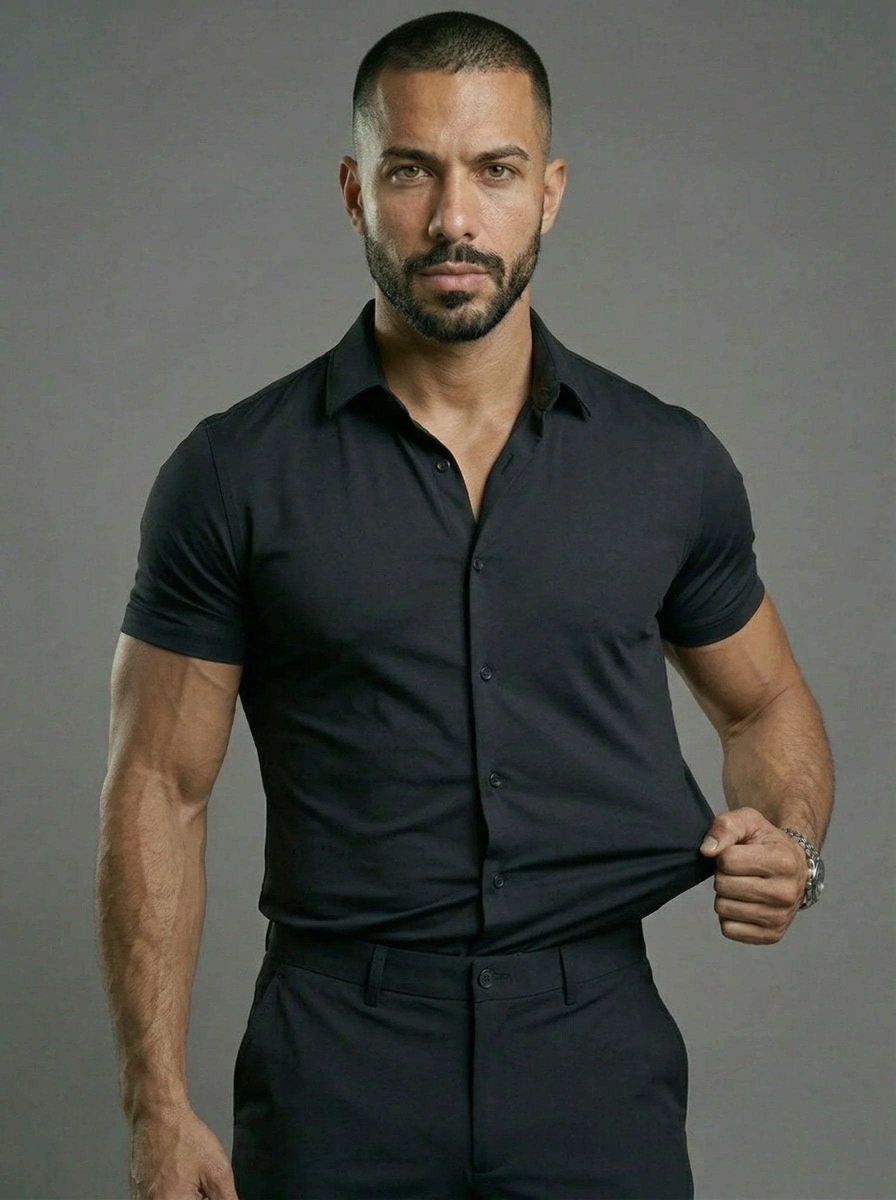 Camicia Elasticizzata Slim Fit a Maniche Corte