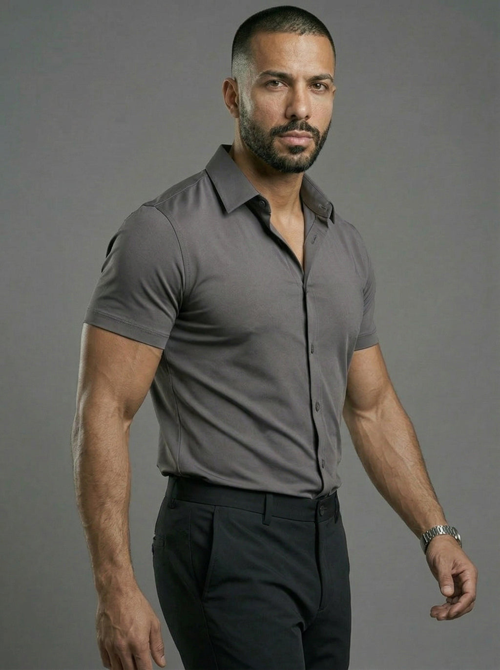 Camicia Elasticizzata Slim Fit a Maniche Corte