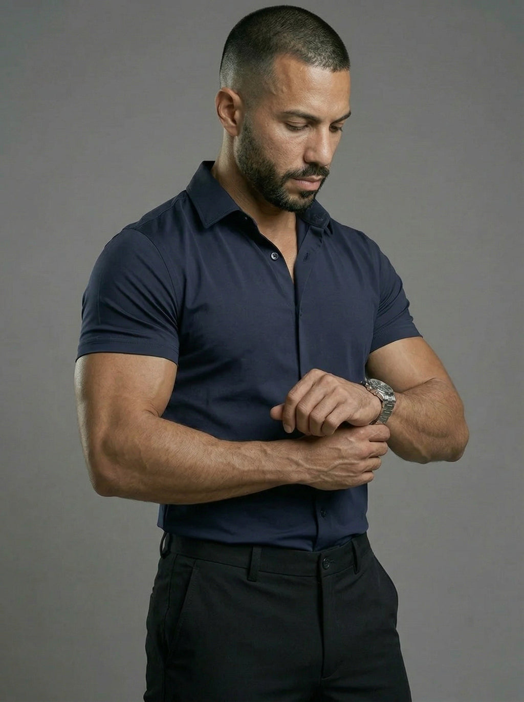 Camicia Elasticizzata Slim Fit a Maniche Corte