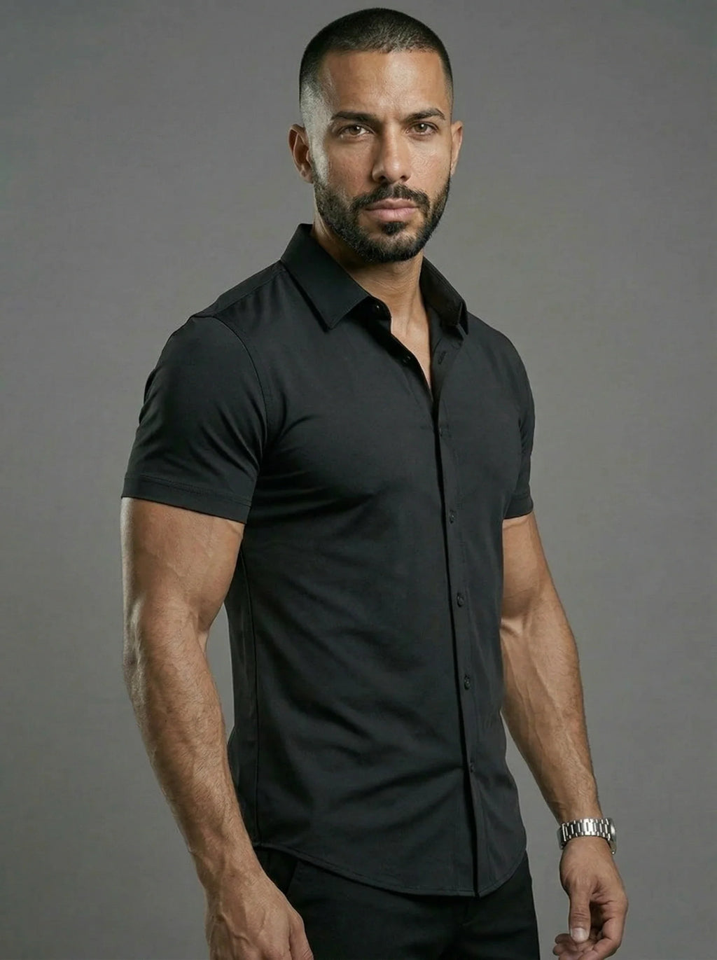 Camicia Elasticizzata Slim Fit a Maniche Corte