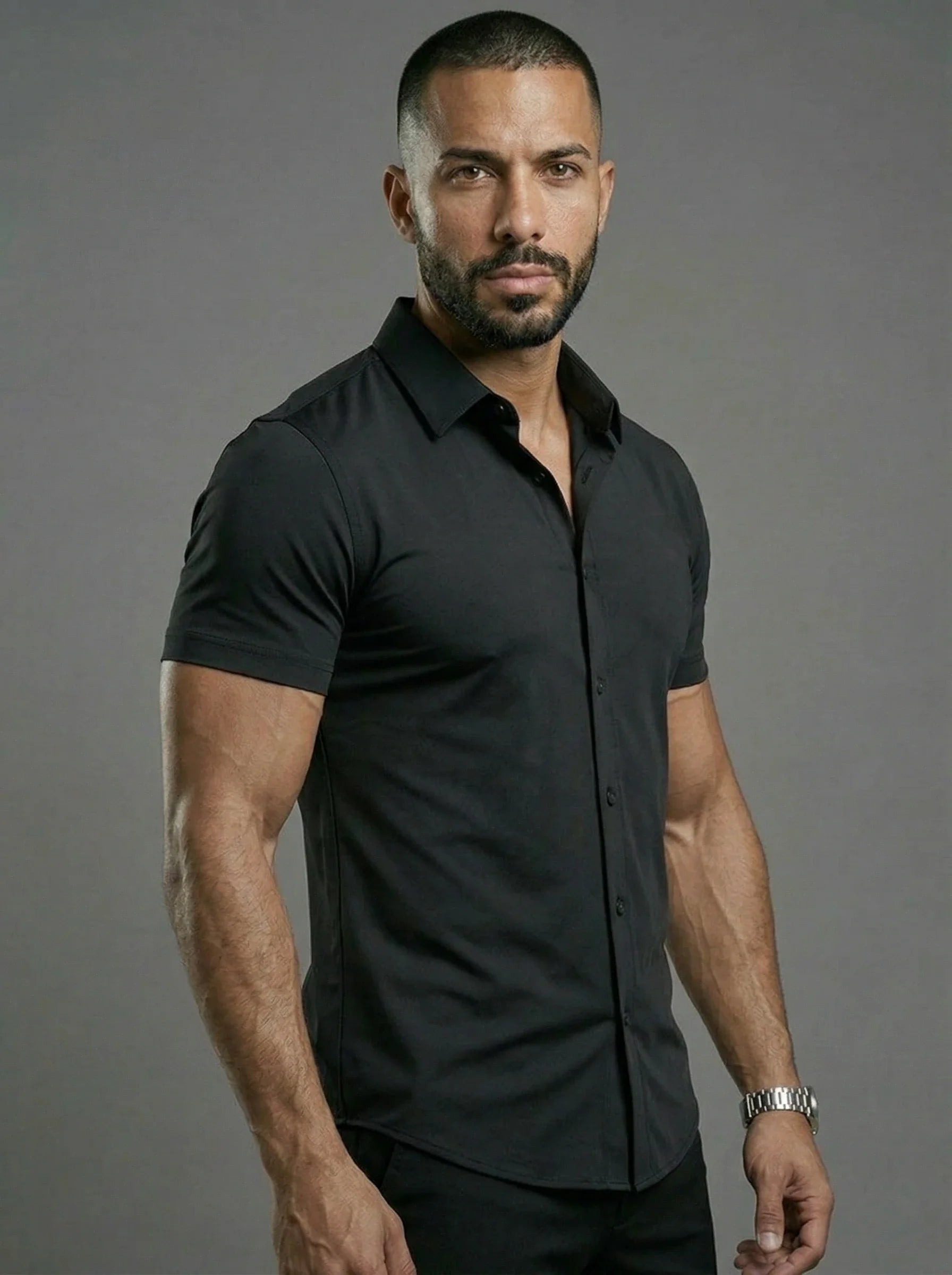 Camicia Elasticizzata Slim Fit a Maniche Corte