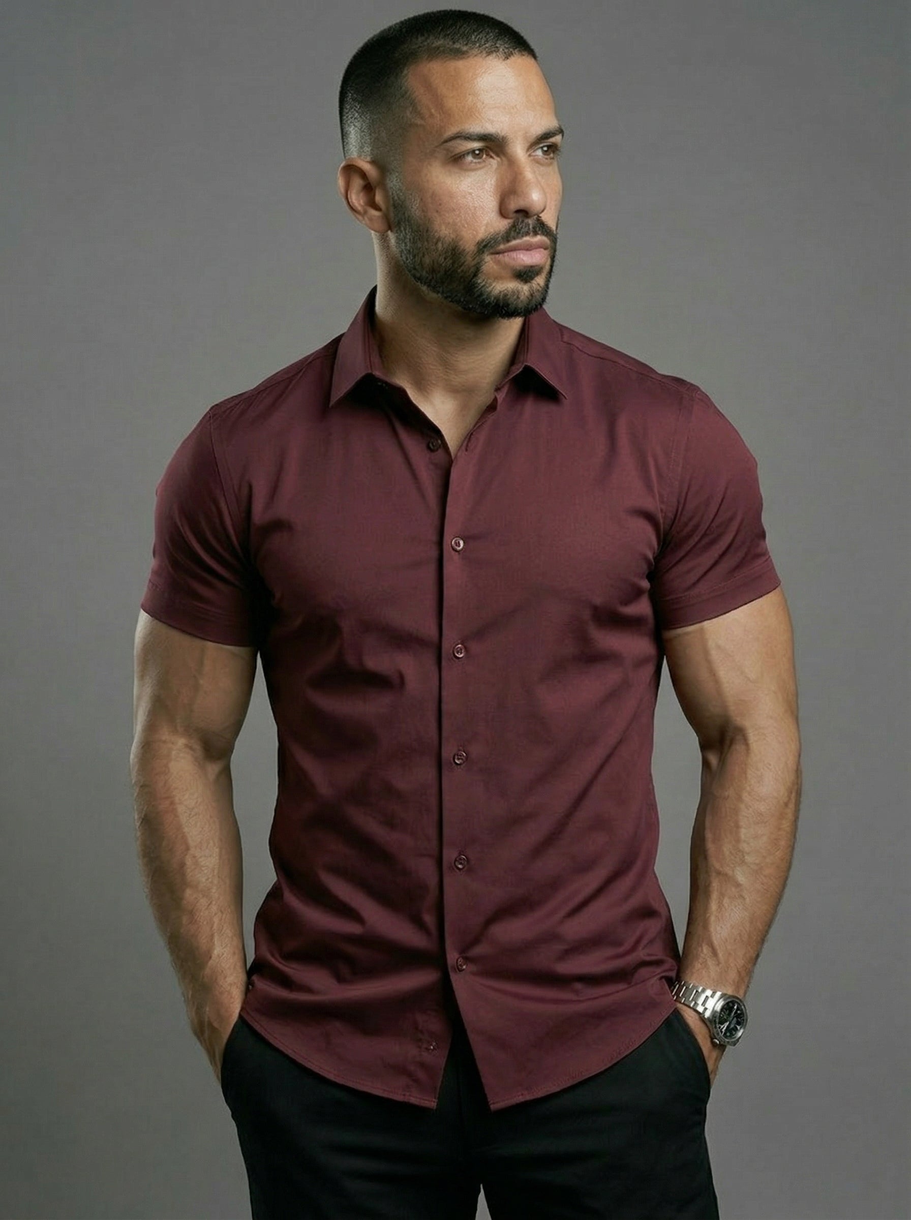 Camicia Elasticizzata Slim Fit a Maniche Corte