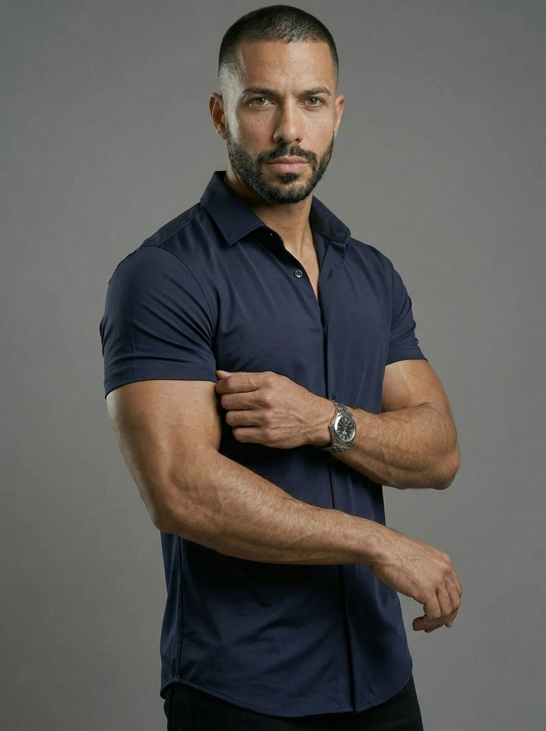 Camicia Elasticizzata Slim Fit a Maniche Corte