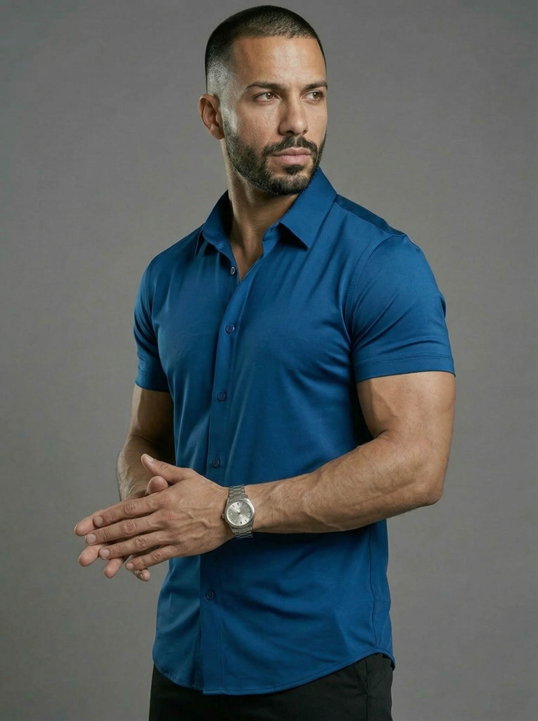 Camicia Elasticizzata Slim Fit a Maniche Corte