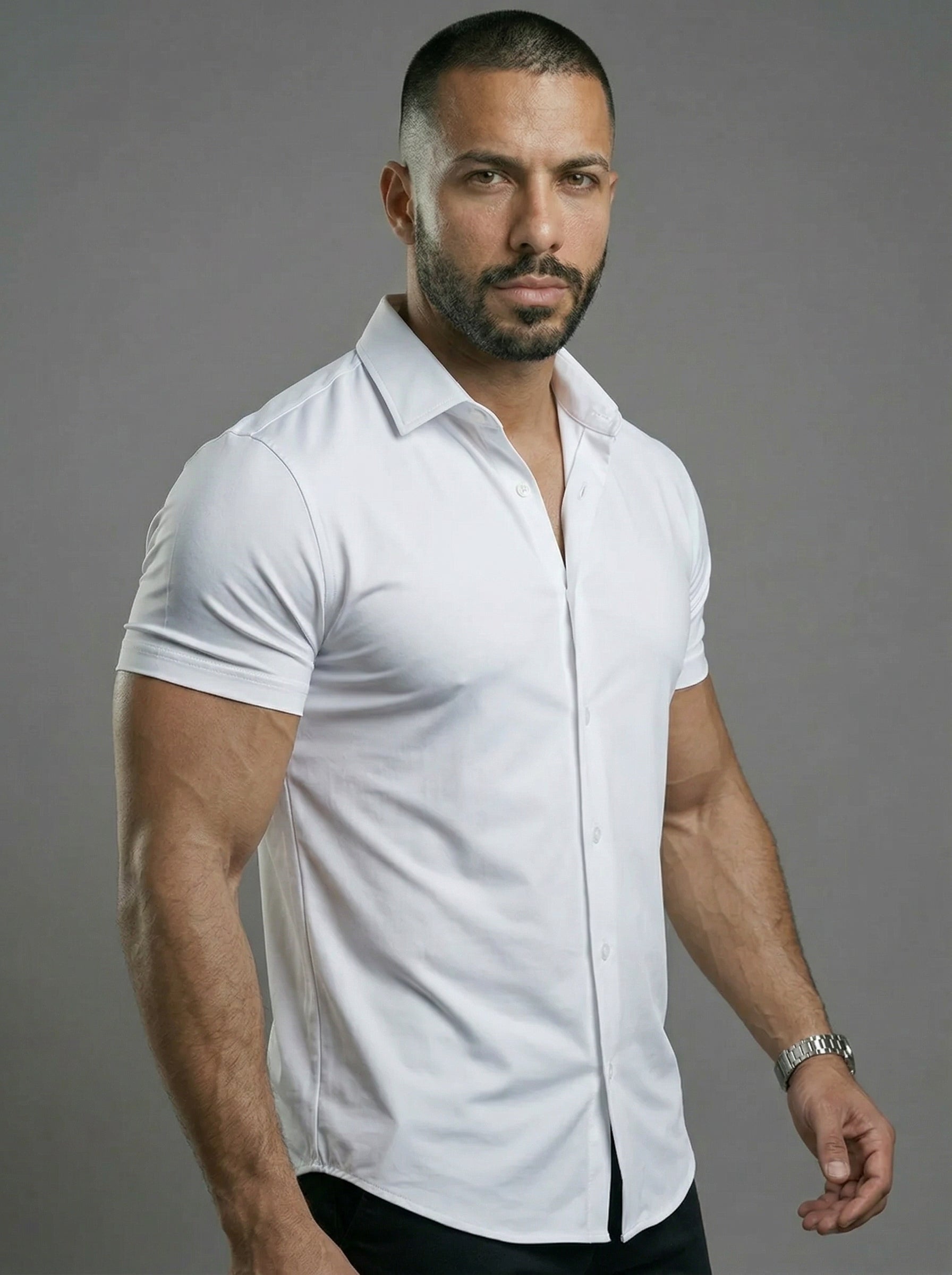 Camicia Elasticizzata Slim Fit a Maniche Corte