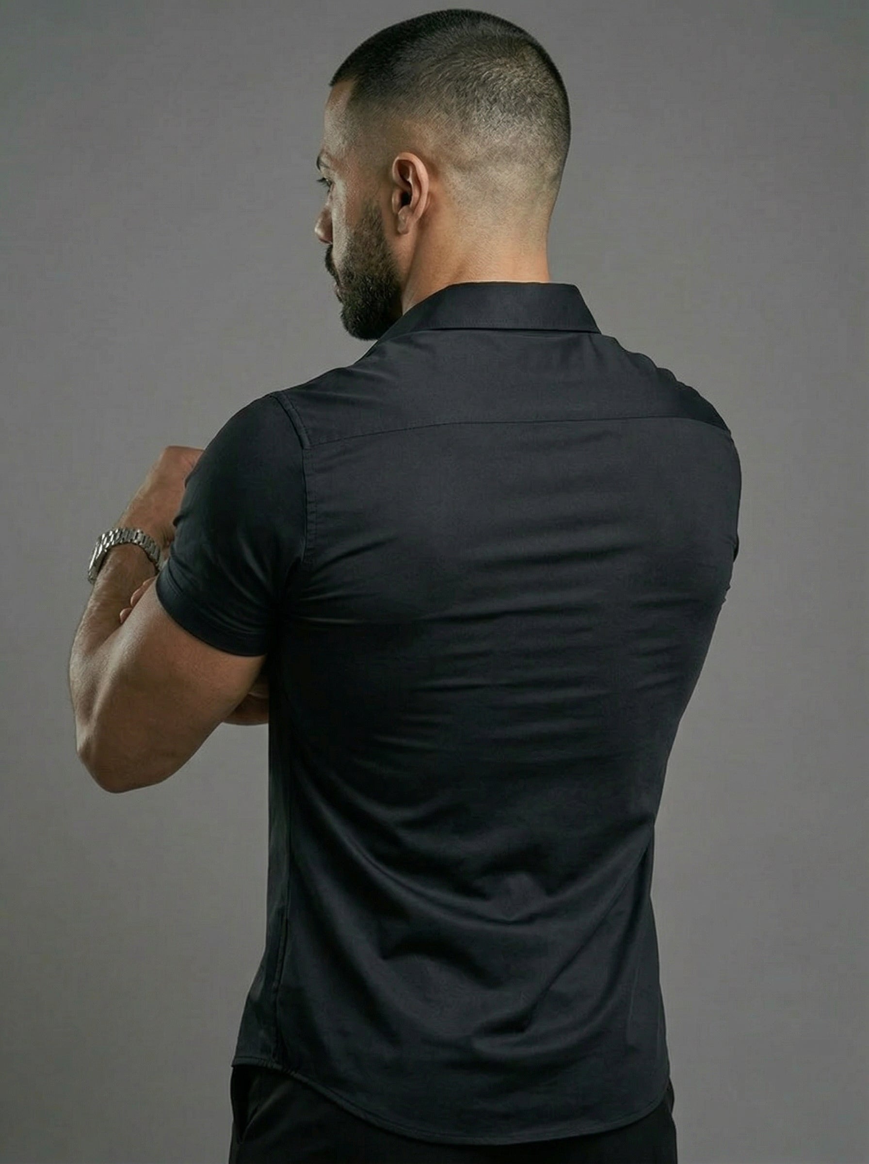 Camicia Elasticizzata Slim Fit a Maniche Corte